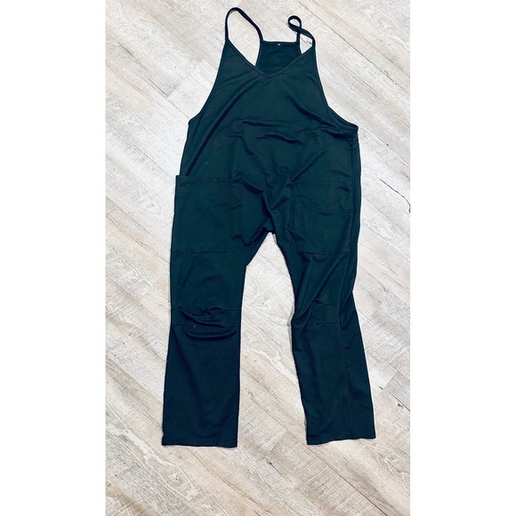 Black Spaghetti Strap Overalls Jumpsuit Romper Pockets Casual Loose Large - Picture 2 of 4